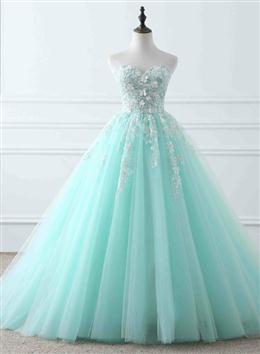 Picture of Charming Mint Green Tulle Ball Gown Sweet 16 Dresses, Lace Applique Prom Dresses